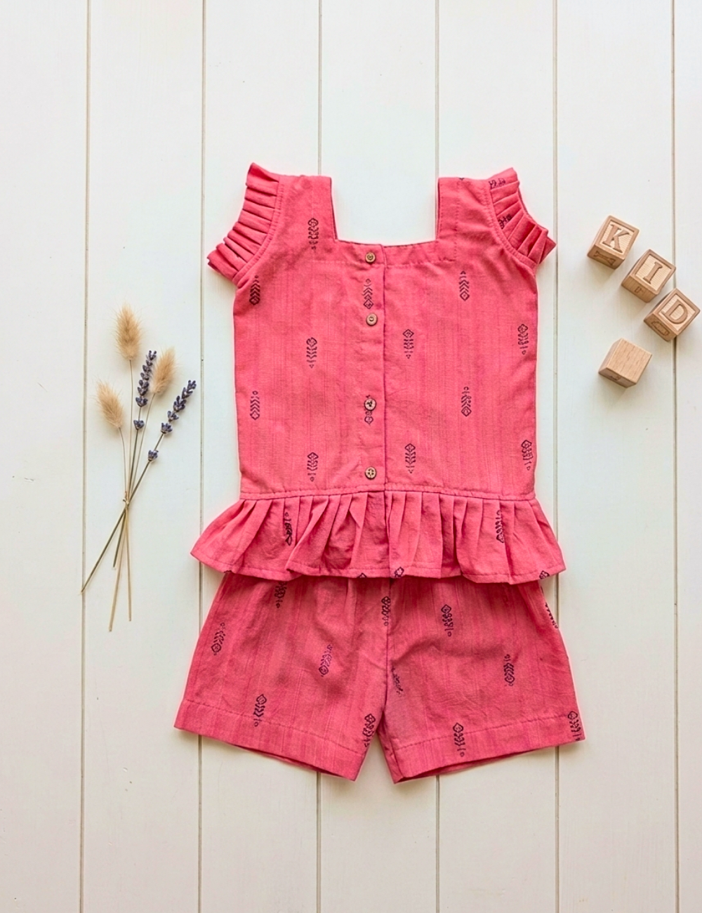 Coral Pink Cotton Co-ords for Girls
