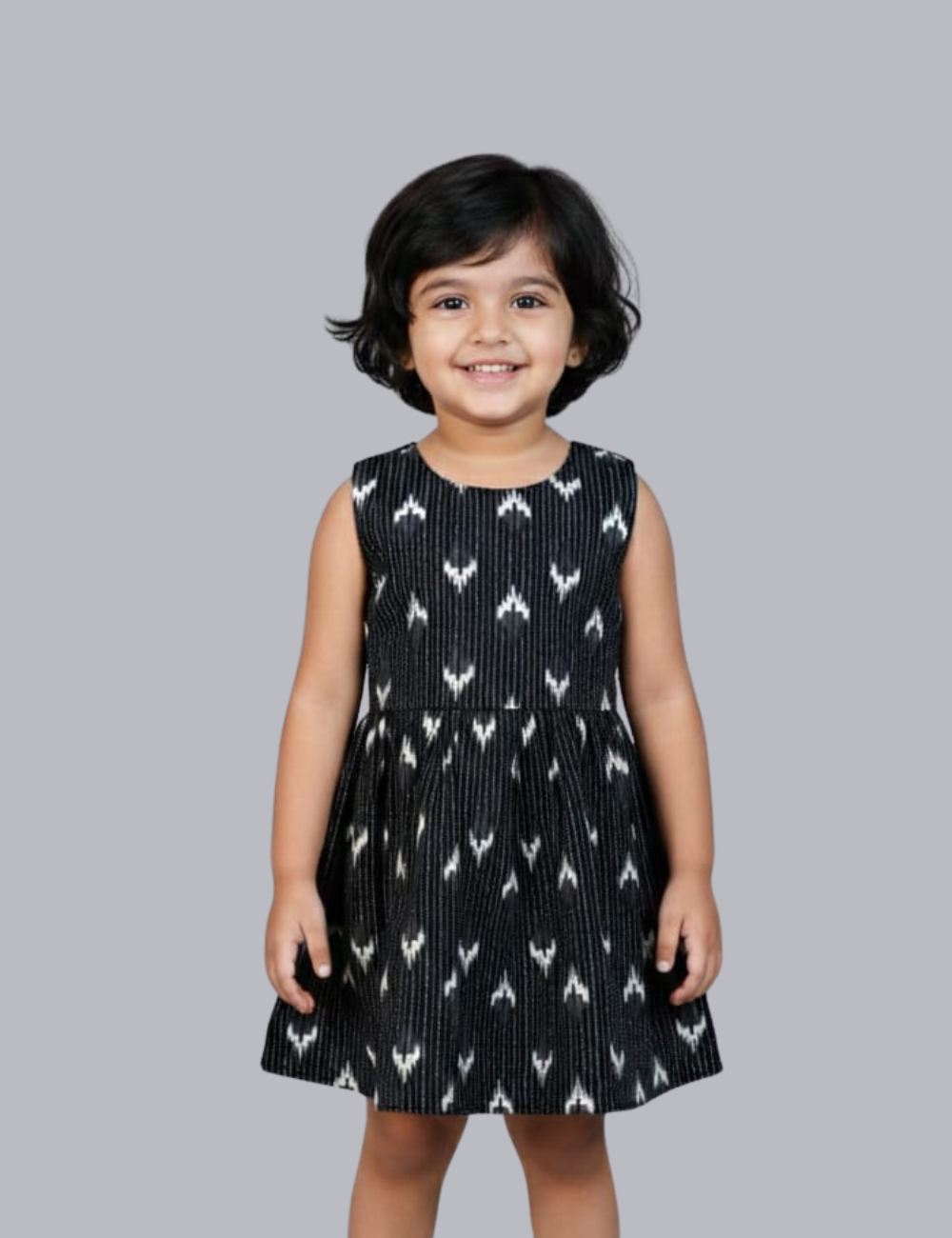Chic Black Ikkat Girls Cotton Frock