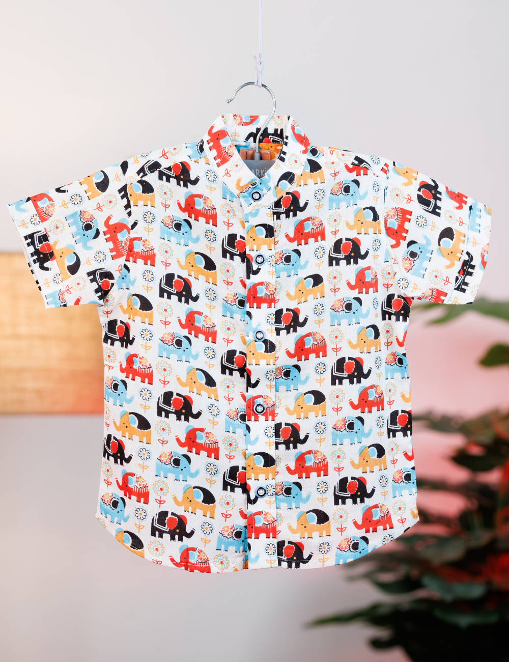 Playful Elephant Print Boys Cotton Shirt