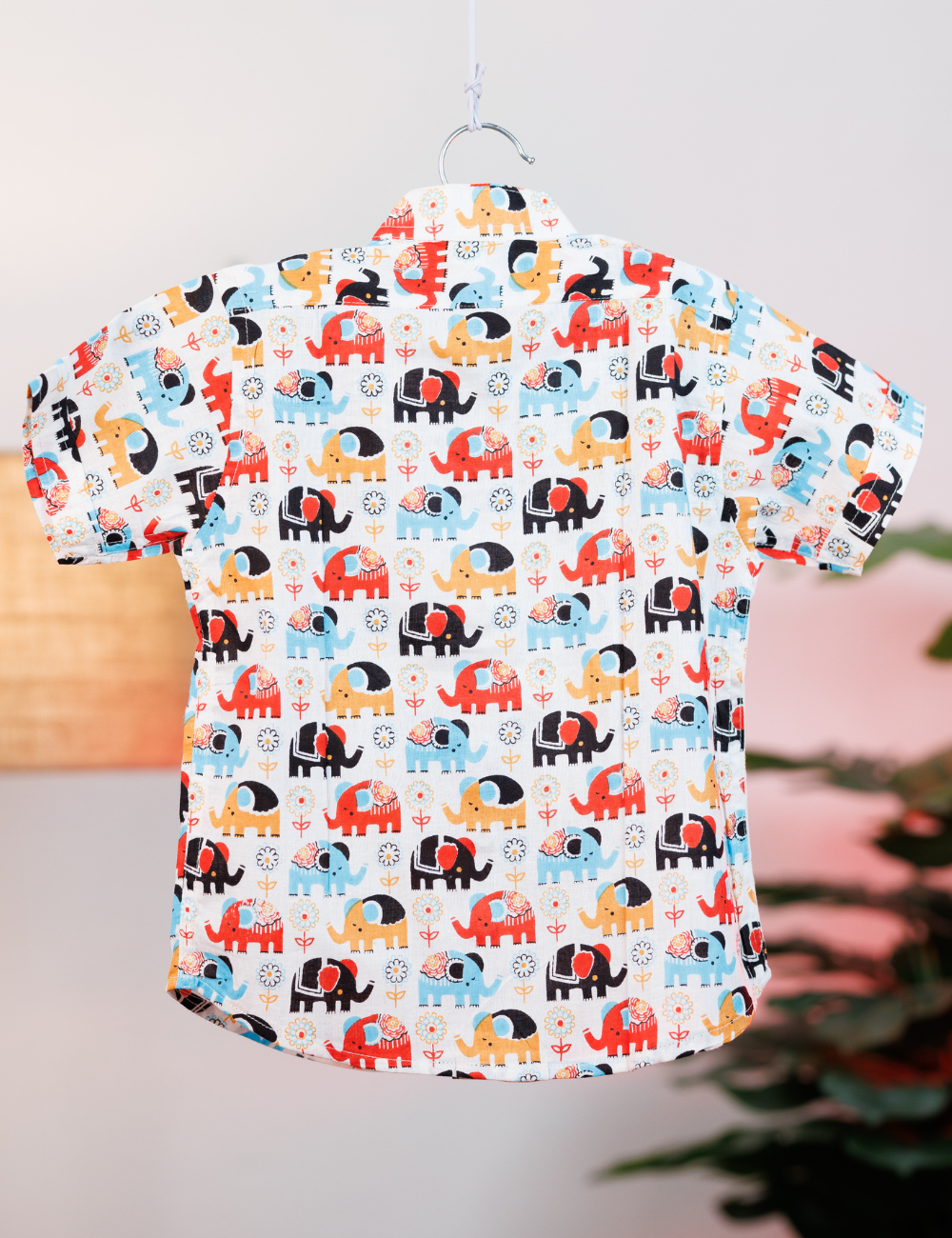 Playful Elephant Print Boys Cotton Shirt