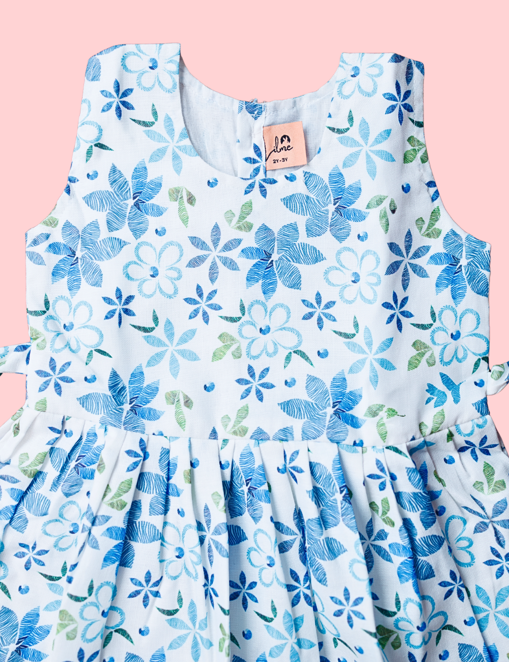 Soft Blue Blossoms Sleeveless Cotton Frocks for Girls