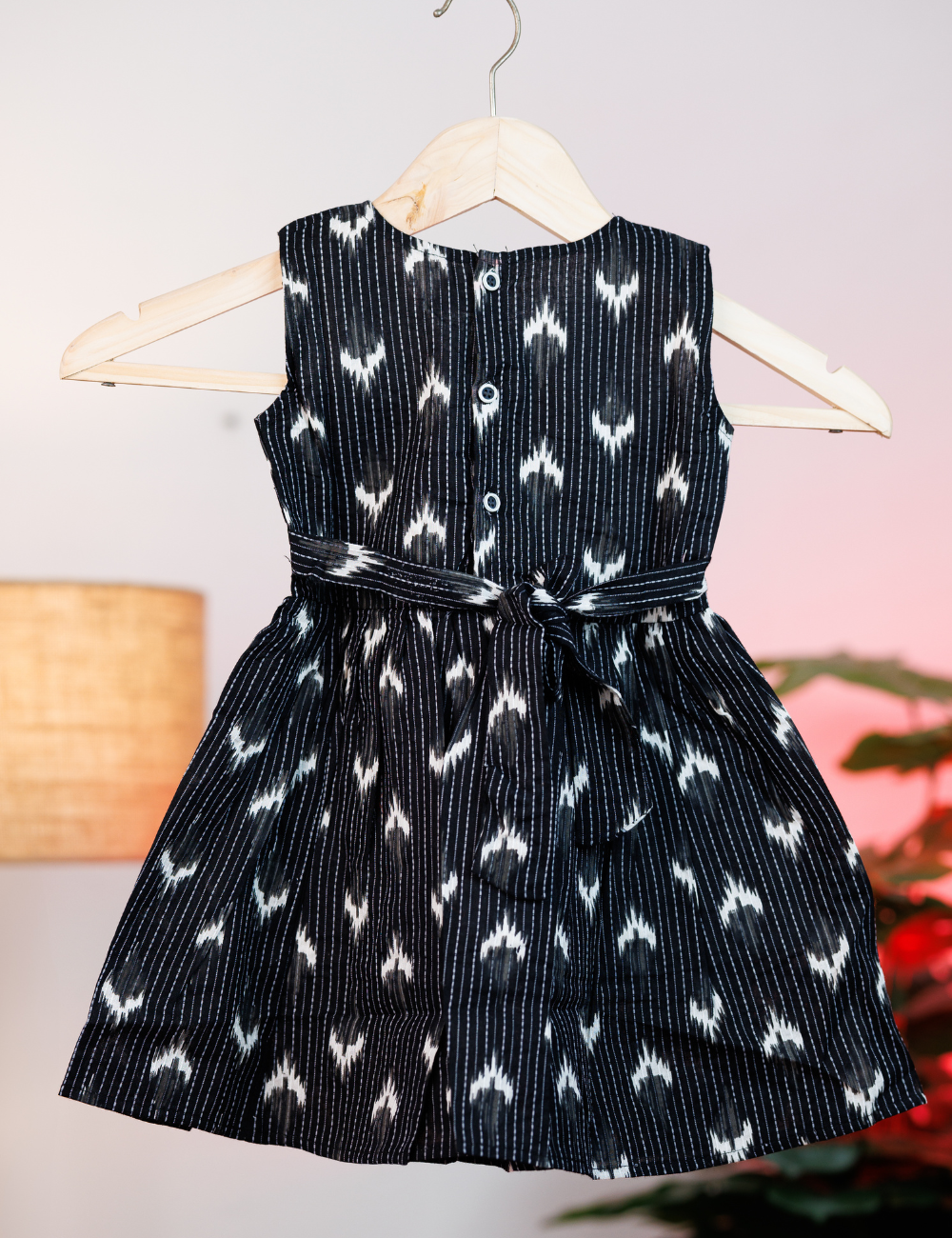 Chic Black Ikkat Girls Cotton Frock