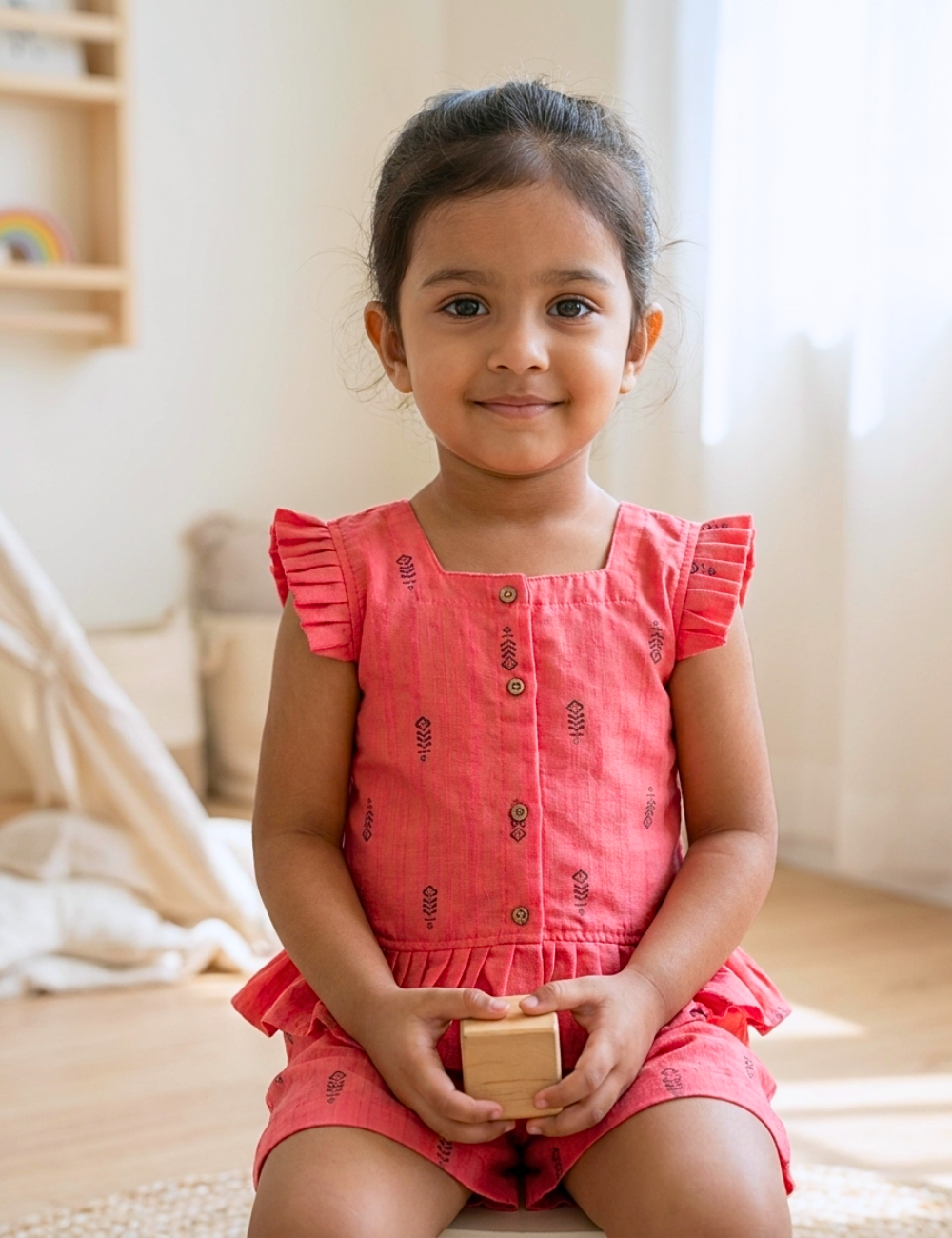 Coral Pink Cotton Co-ords for Girls
