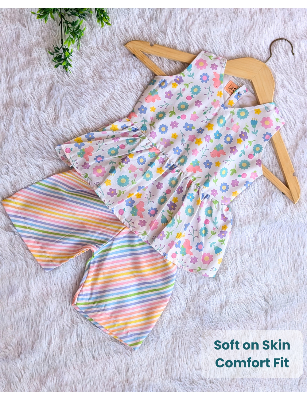 Vibrant Rainbow Cotton Peplum Girls Set