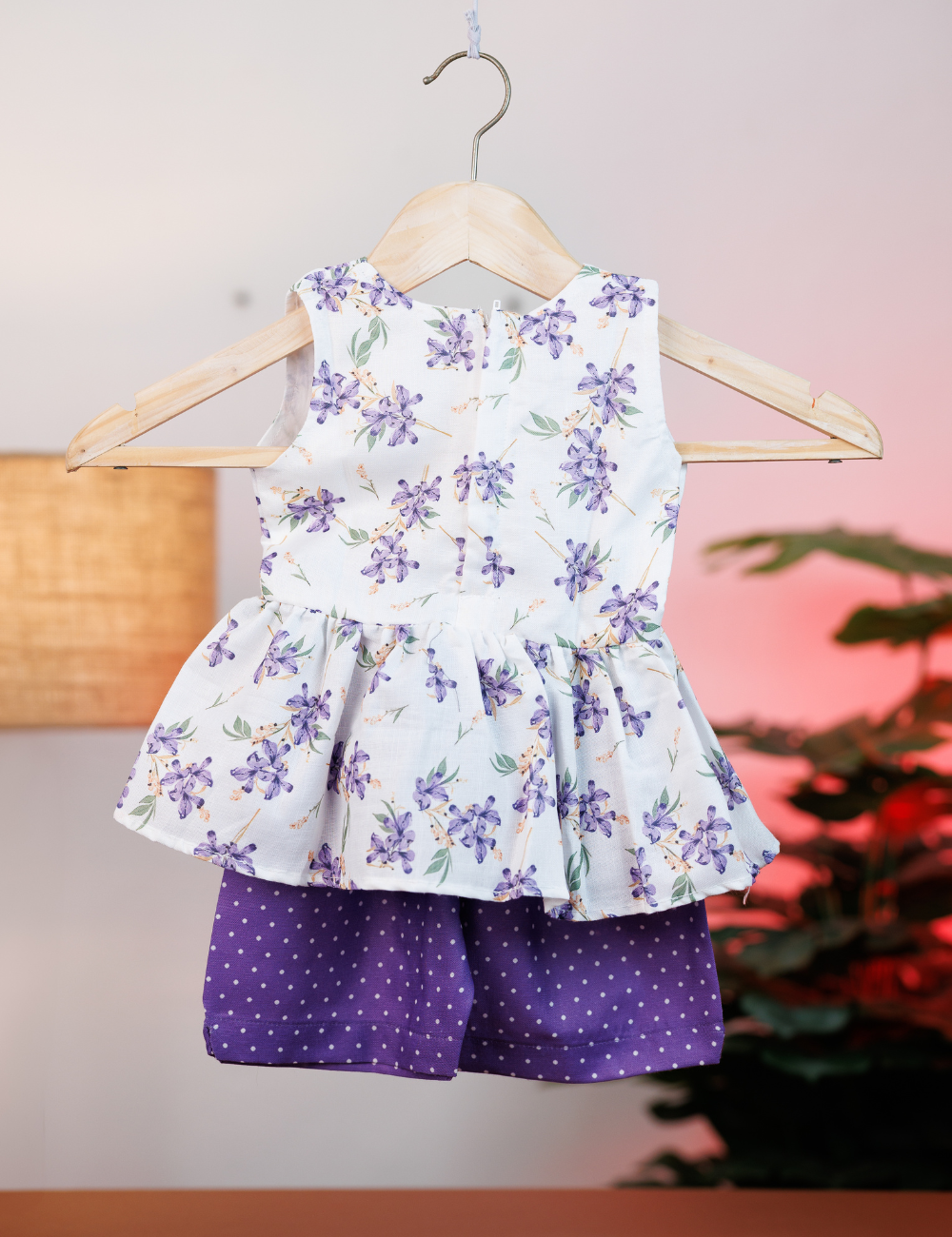 Elegant Purple Floral Cotton Co-ord Set for Girls