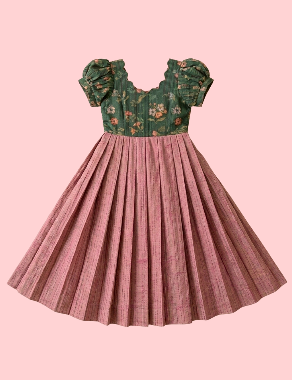 Vintage Rose Ethnic Gown with Floral Bodice for Girls