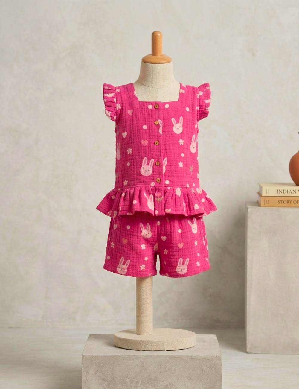 Pink Bunny Print Cotton Co-Ord for Girls