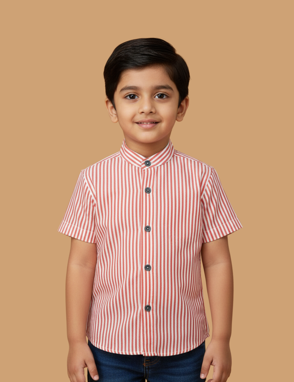 Elegant Red Cotton Shirt with Stripes