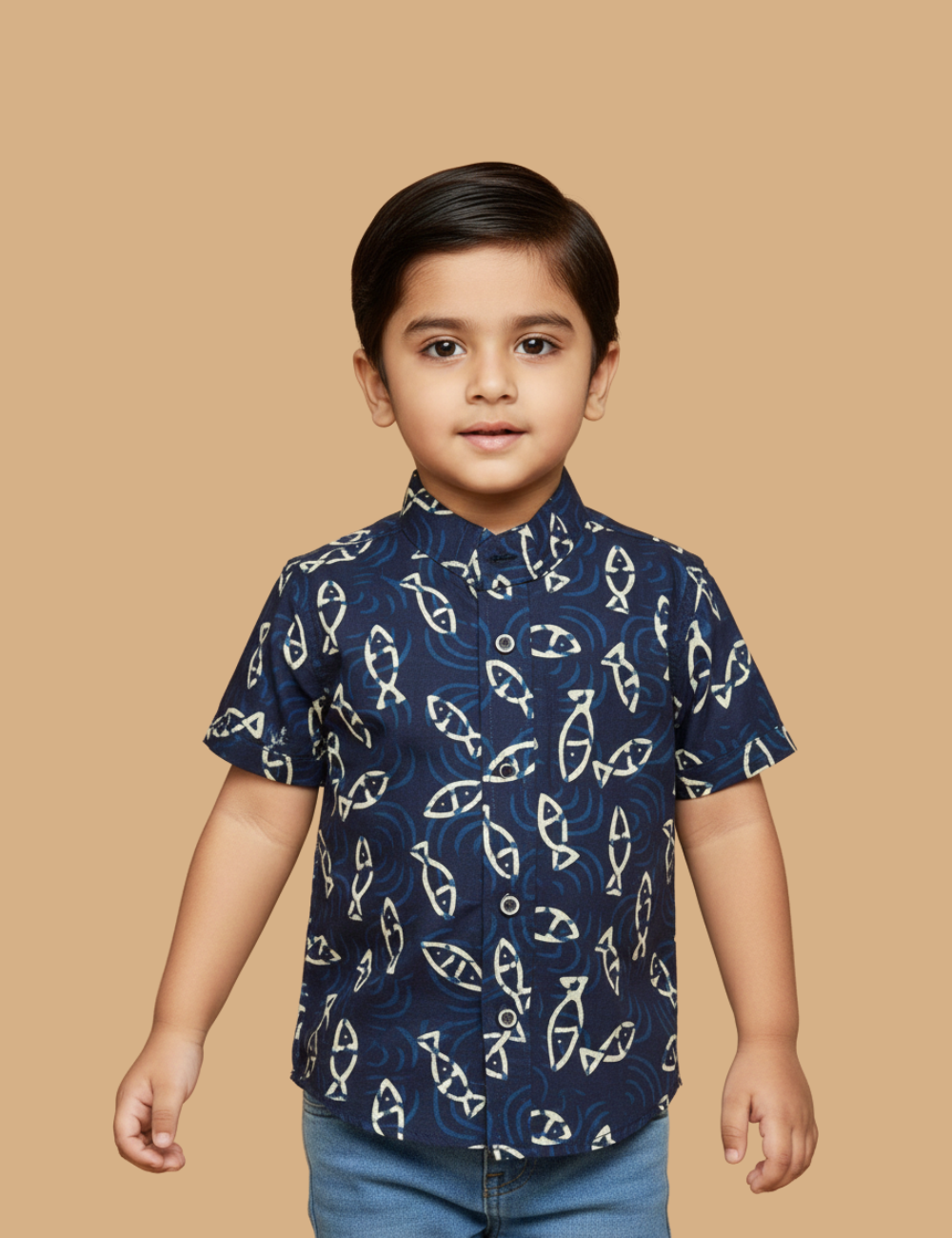 Soft Cotton Fish Print Blue Shirt