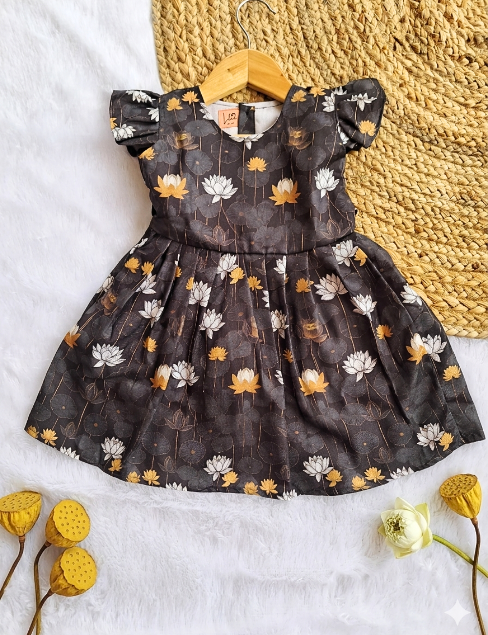 Elegant Lotus print Black frock