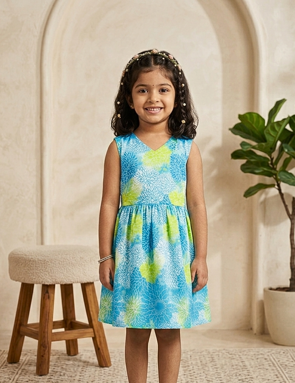 Comfy Blue Sleevless Cotton Girls Frock