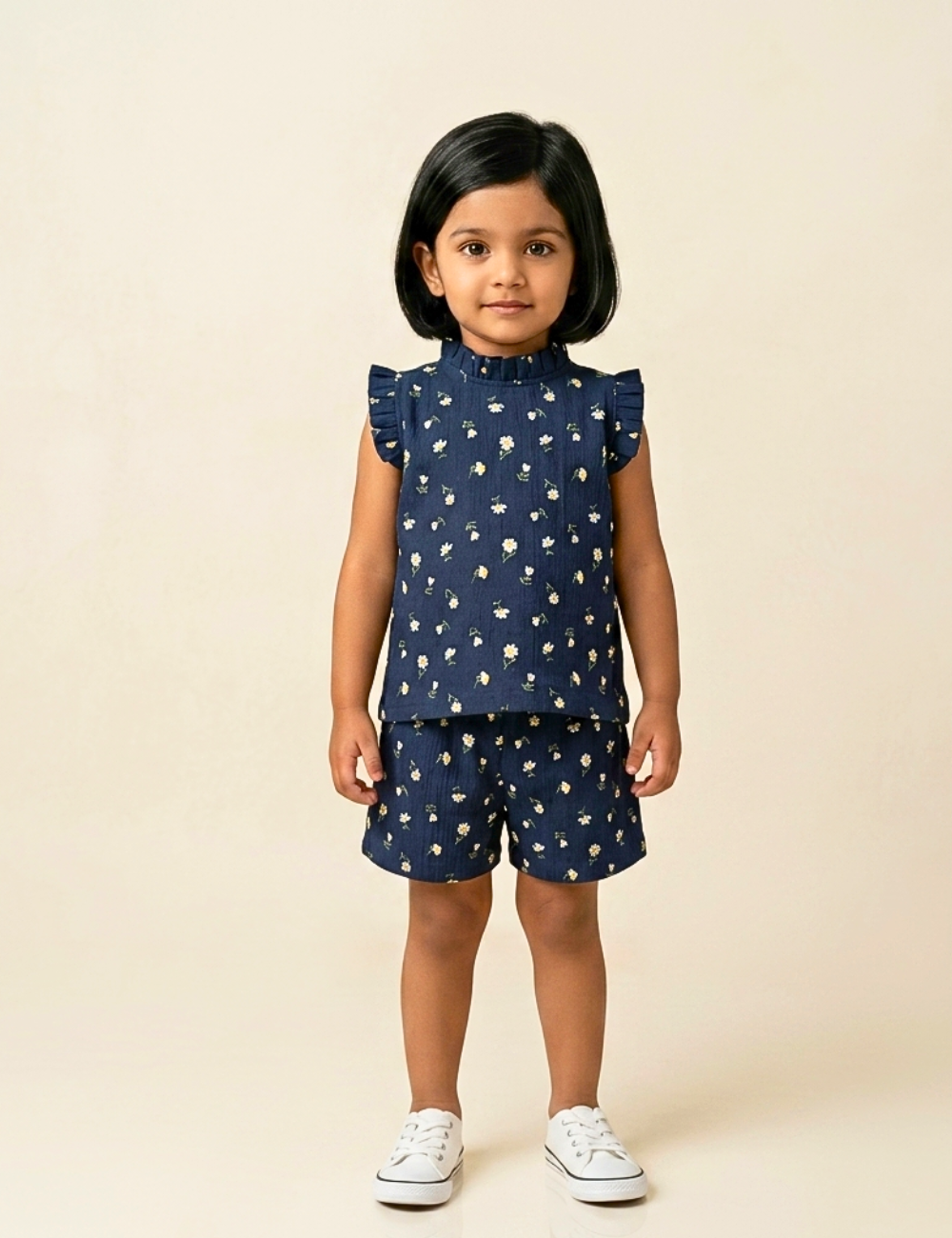 Navy Floral Girls Cotton Co-Ord Set