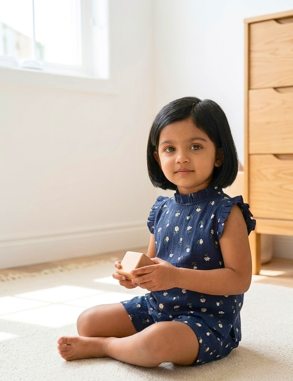 Navy Floral Girls Cotton Co-Ord Set