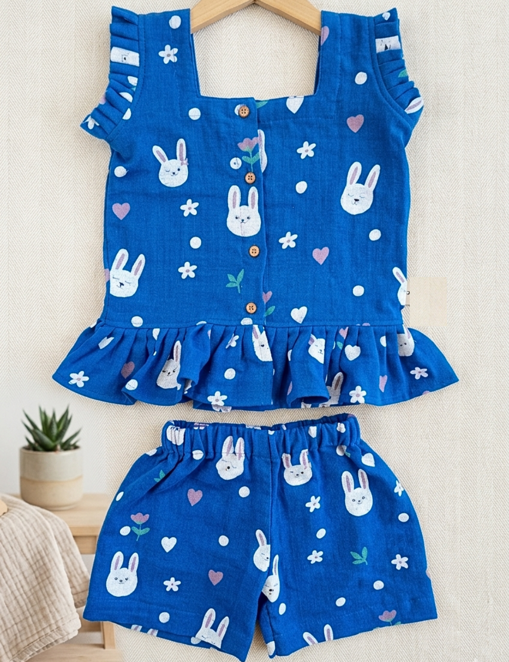 Blue Soft Cotton Girls Co-Ord Set