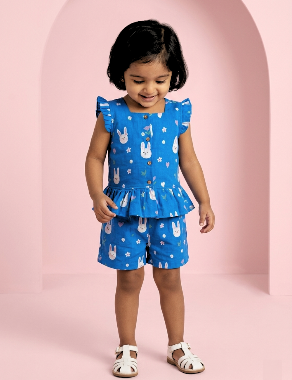 Blue Soft Cotton Girls Co-Ord Set