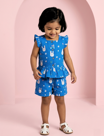 Blue Soft Cotton Girls Co-Ord Set