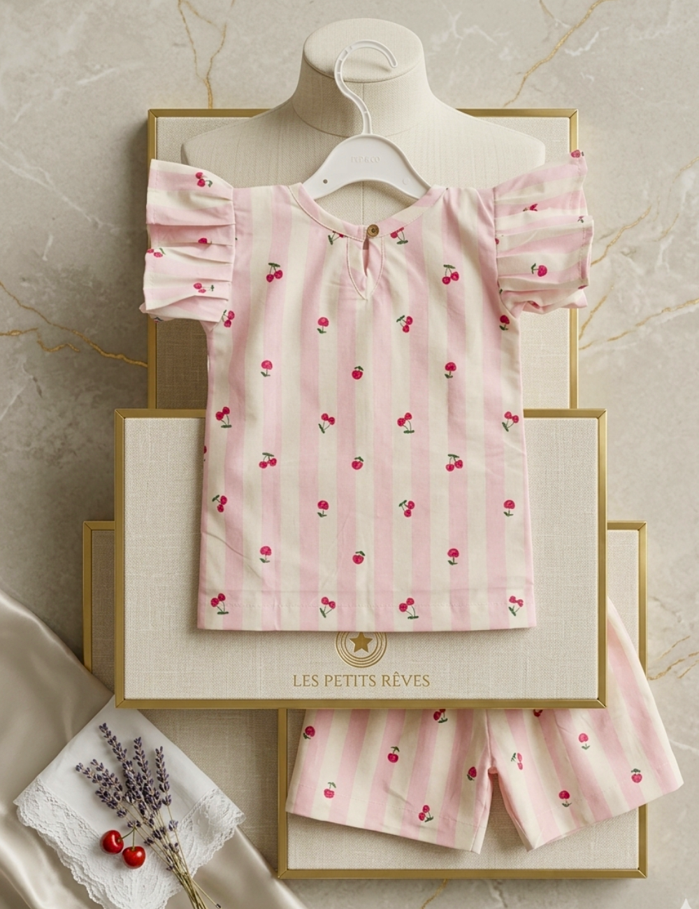 Pink Cherry Print Cotton Co-ord Set for Girls