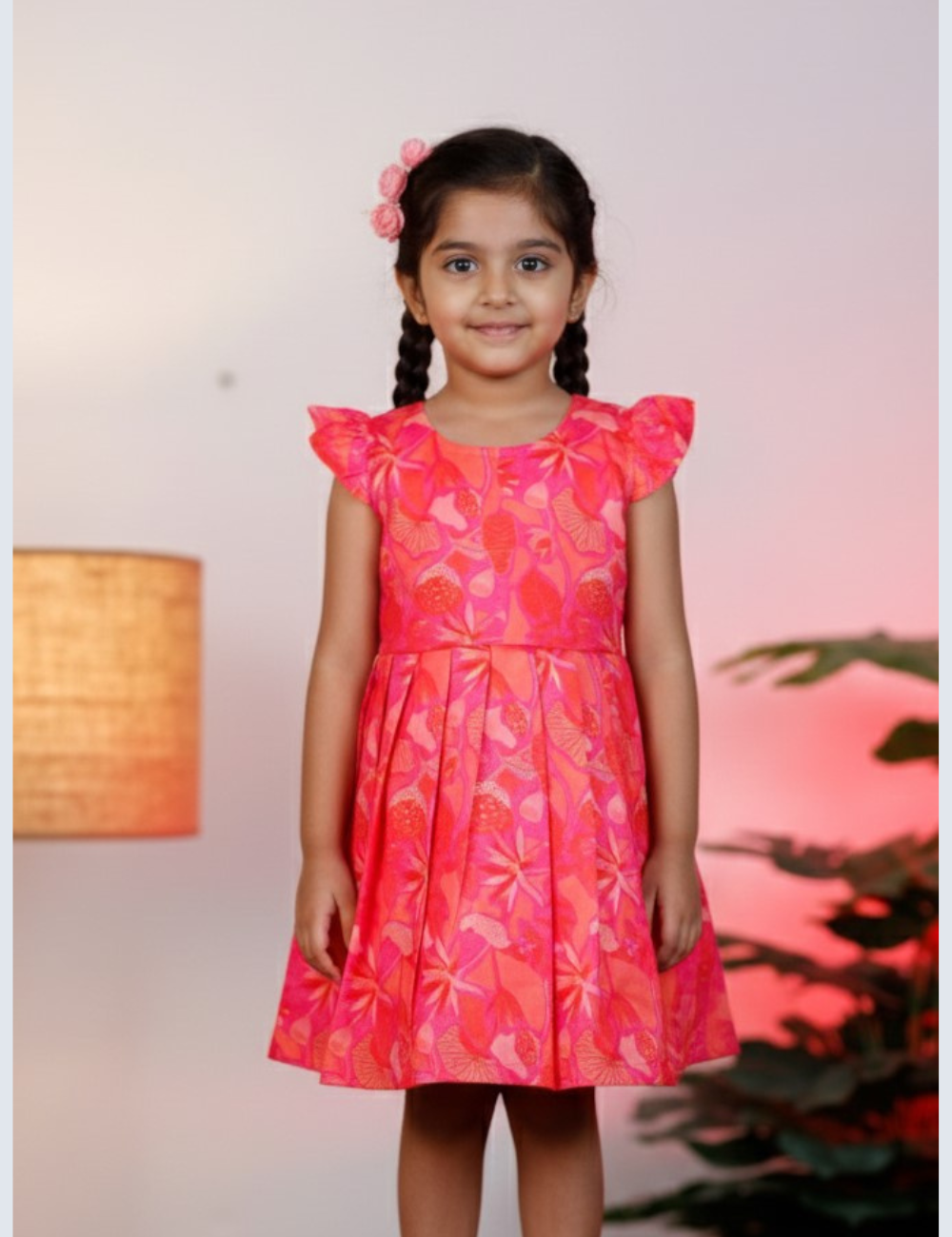 Charming Red Cotton Floral Frock for Girls