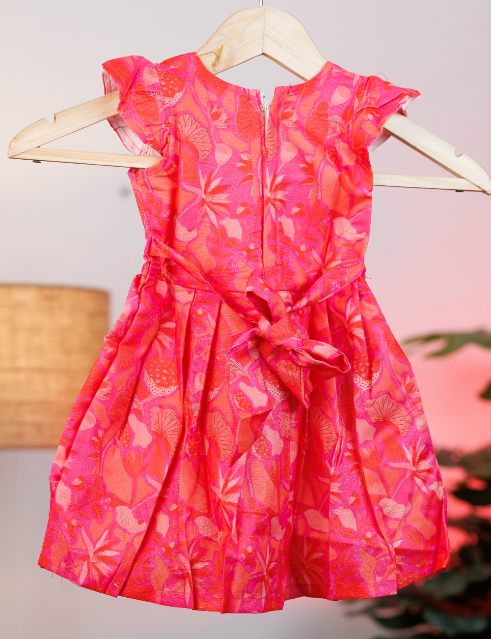 Charming Red Cotton Floral Frock for Girls