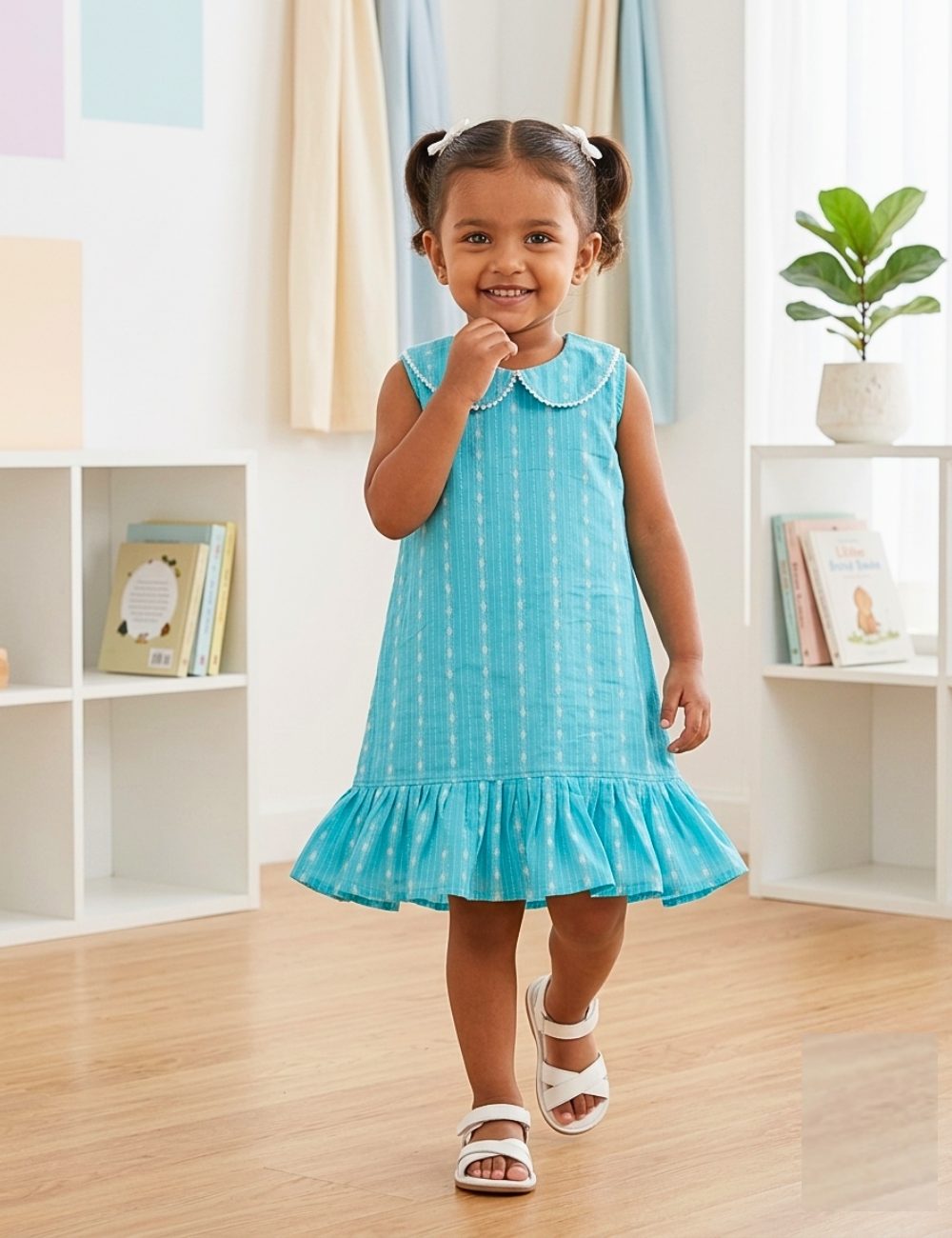 Blue Mist A-Line Cotton Frock for Girls
