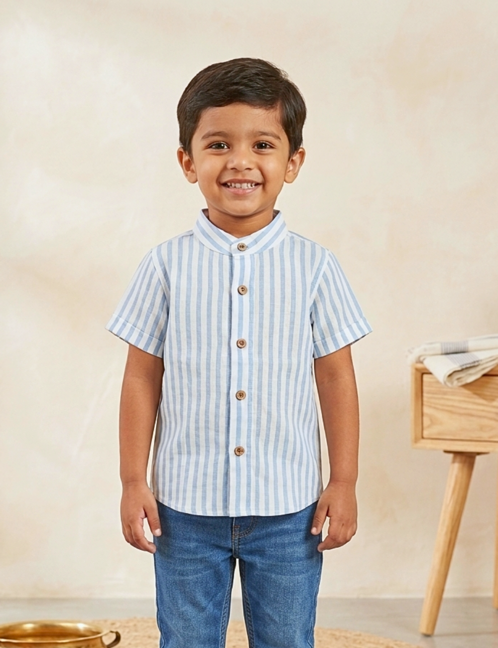 Cotton Blue Striped Shirt for Kids