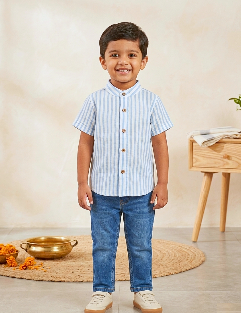 Cotton Blue Striped Shirt for Kids