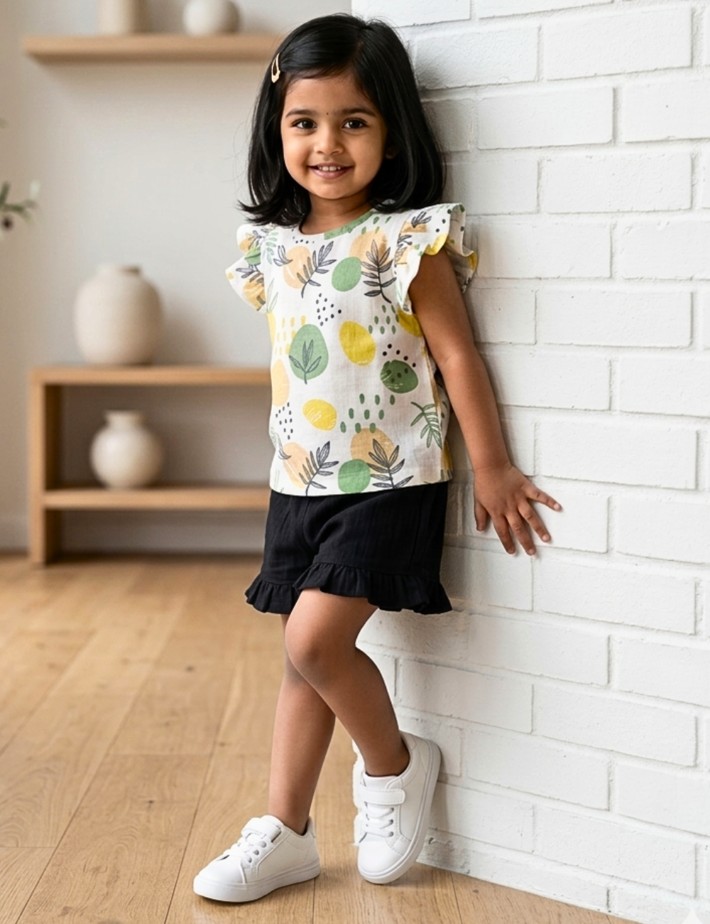 Trendy Leaf Print Girls Co-ord Set