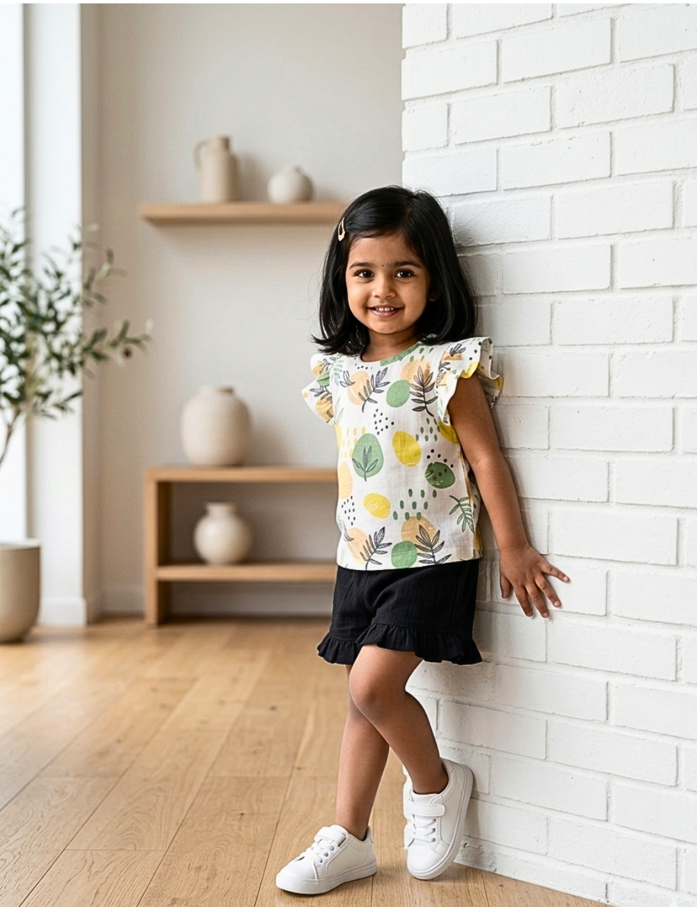 Trendy Leaf Print Girls Co-ord Set