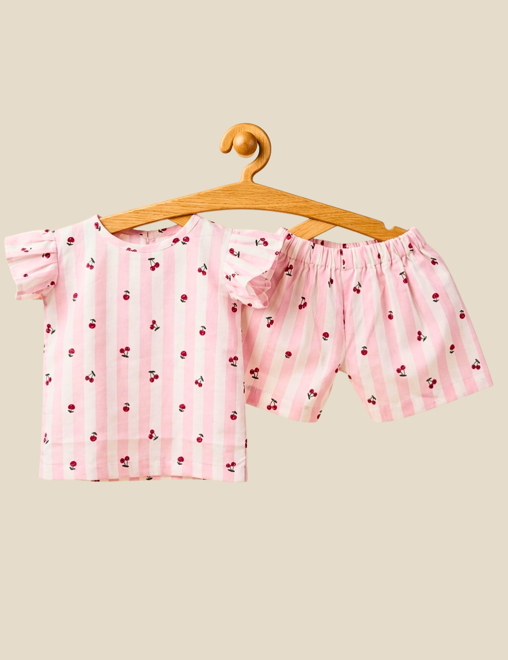 Pink Cherry Print Cotton Co-ord Set for Girls