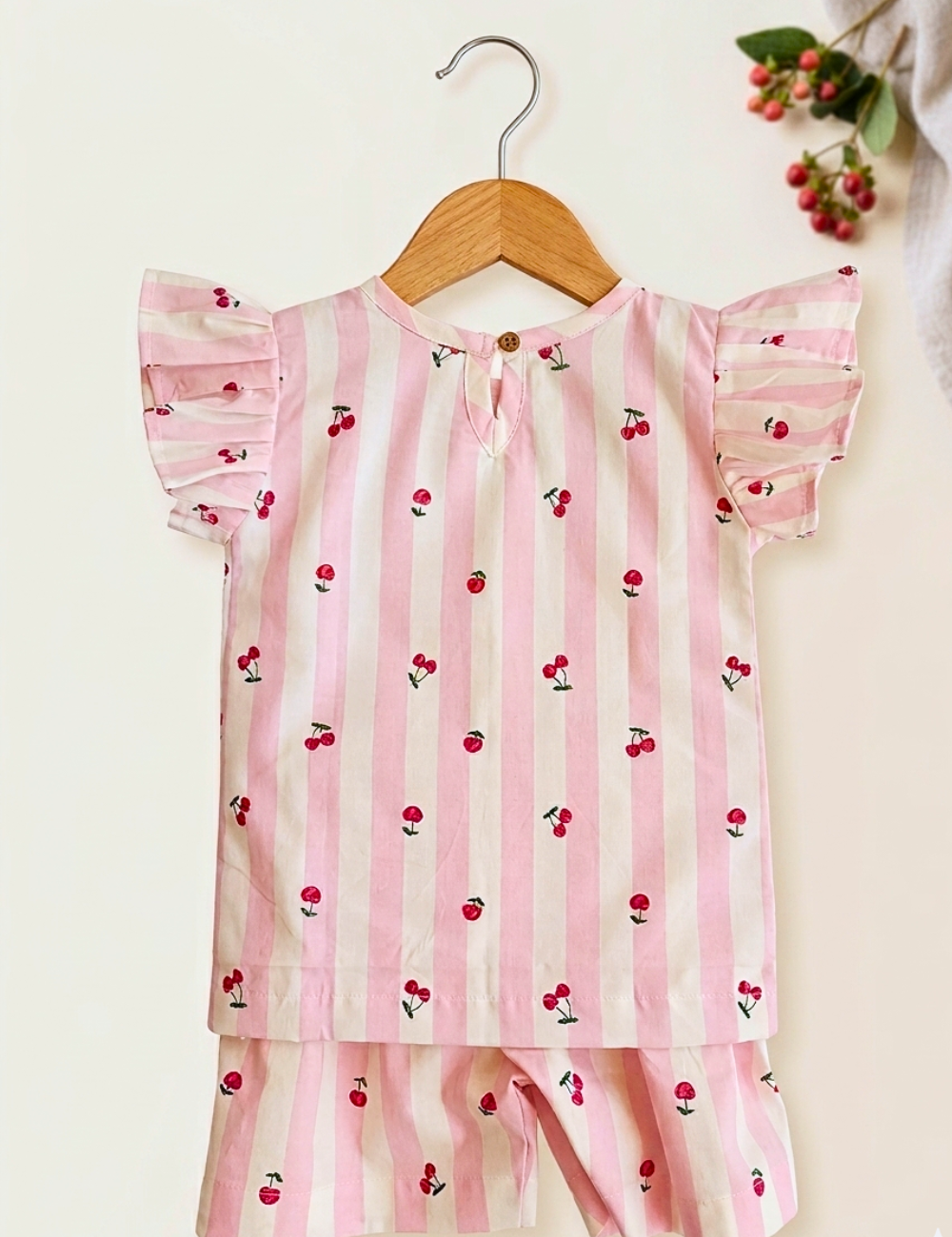 Pink Cherry Print Cotton Co-ord Set for Girls
